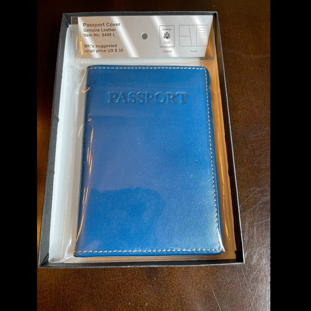Winn International Passport Holder Case 6498 L Leather Blue